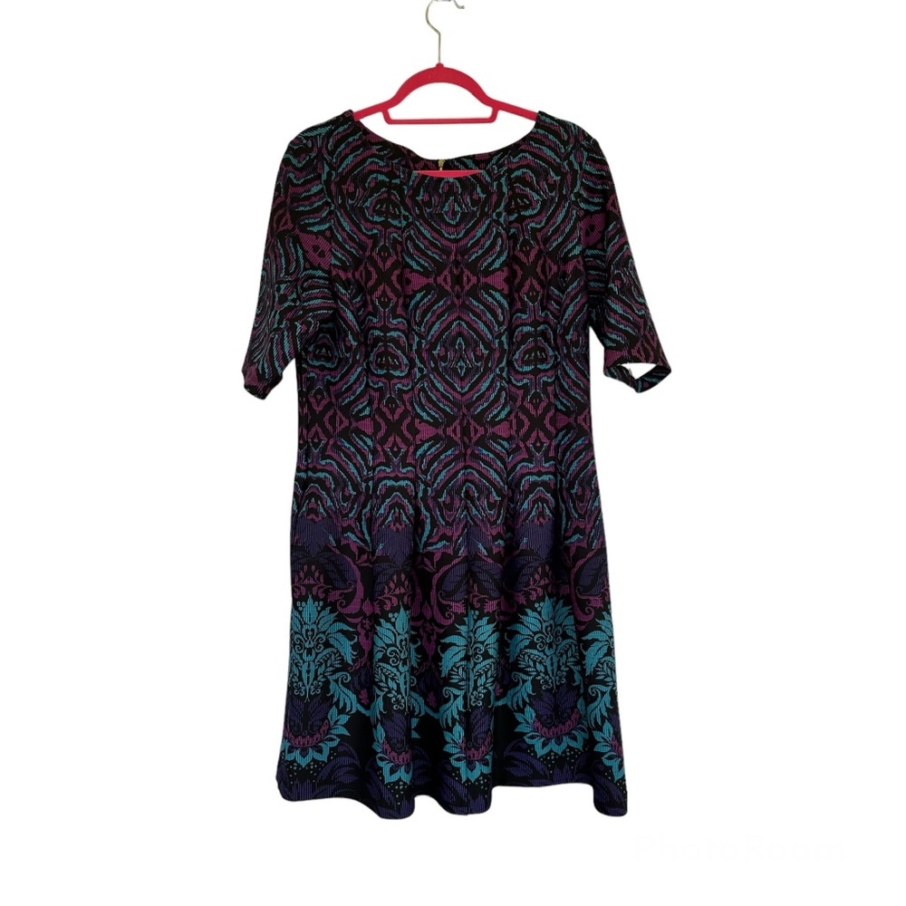 Julian Taylor Pleated Fit And Flare A-line Dress Blue Purple Black Size 14